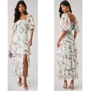 AMANDA UPRICHARD Florentina Floral Tiered Maxi Dress in Monte Carlo Size Large